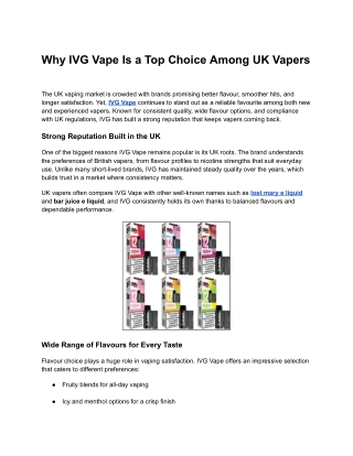 Why IVG Vape Is a Top Choice Among UK Vapers