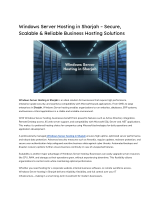 Windows Server Hosting in Sharjah – Secure, Scalable & Reliable Business Hosting Solutions