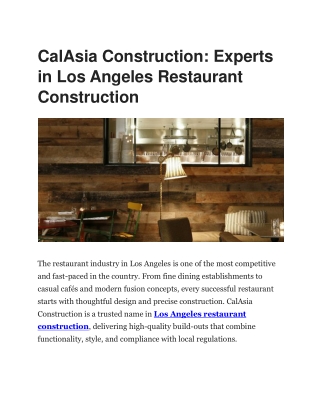 Los Angeles Restaurant Construction by CalAsia Construction Experts
