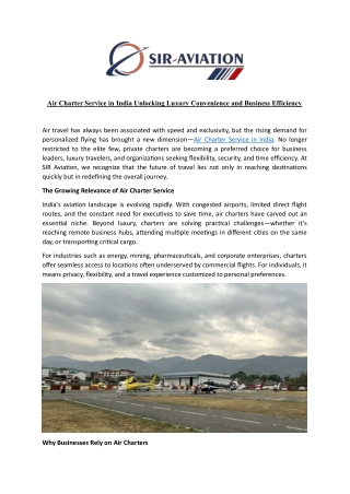 Air Charter Service in India Unlocking Luxury Convenience and Business Efficienc