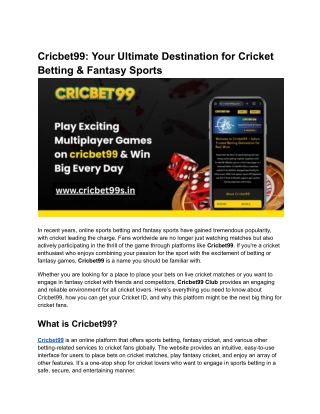 Cricbet99_ Your Ultimate Destination for Cricket Betting & Fantasy Sports