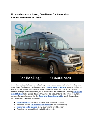 Urbania Madurai – Luxury Van Rental for Madurai to Rameshwaram Group Trips