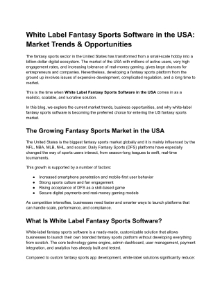 White Label Fantasy Sports Software USA: Market Trends, Revenue & Growth