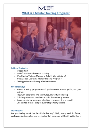 What is a Mentor Training Program?