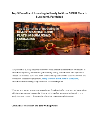 Top 5 Benefits of Investing in Ready to Move 3 BHK Flats in Surajkund, Faridabad