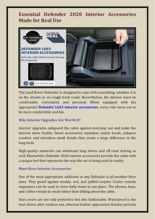 Defender L663 interior accessories