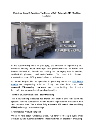 Unlocking Speed & Precision The Power of Fully Automatic PET Moulding Machines