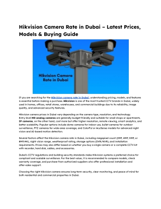 Hikvision Camera Rate in Dubai – Latest Prices, Models & Buying Guide