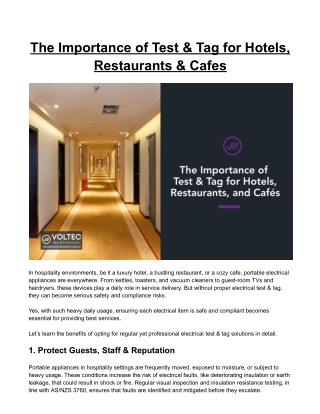 The Importance of Test & Tag for Hotels, Restaurants & Cafes