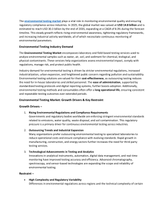 Environmental Testing Market: Upcoming Opportunities with SWOT Analysis By 2035