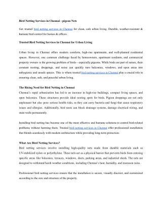 Trusted Bird Netting Services in Chennai for Urban Living