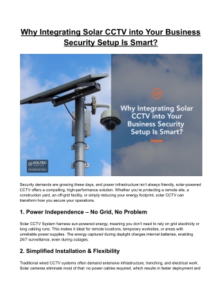 Why Integrating Solar CCTV into Your Business Security Setup Is Smart?