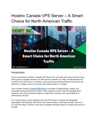 Hostinc Canada VPS Server – A Smart Choice for North American Traffic