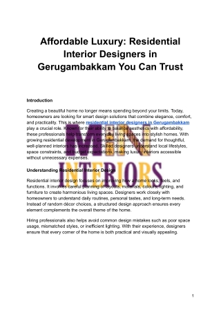 Affordable Luxury: Residential Interior Designers in Gerugambakkam You Can Trust