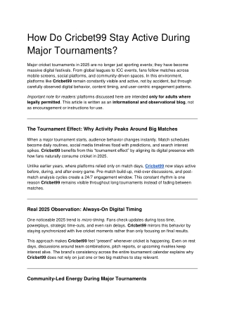How Do Cricbet99 Stay Active During Major Tournaments