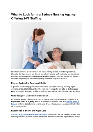 What to Look for in a Sydney Nursing Agency Offering 24_7 Staffing