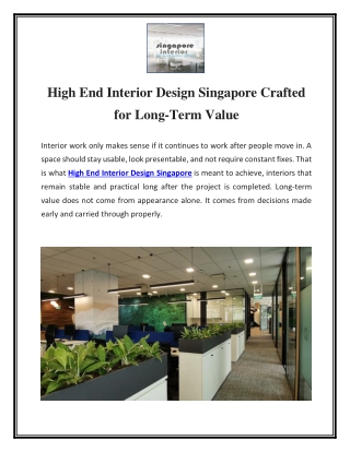 High End Interior Design Singapore Crafted for Long-Term Value