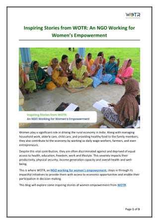 Inspiring Stories from WOTR - An NGO Working for Women’s Empowerment