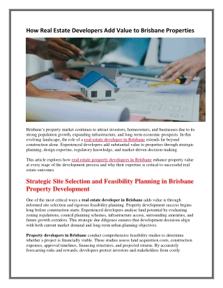 How Real Estate Developers Add Value to Brisbane Properties