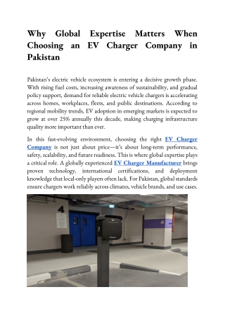 Why Global Expertise Matters When Choosing an EV Charger Company in Pakistan