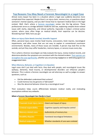 Top Reasons You May Need a Forensic Neurologist in a Legal Case