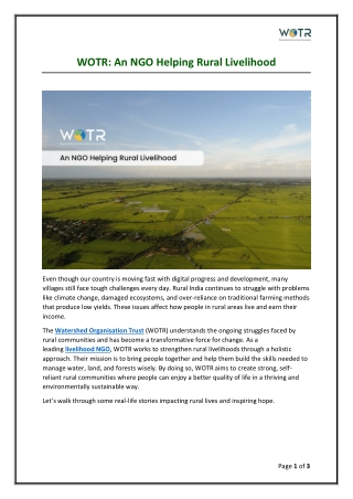 WOTR - An NGO Helping Rural Livelihood