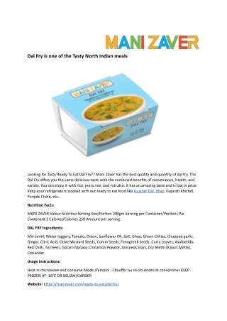 Dal Fry is one of the Tasty North Indian meals