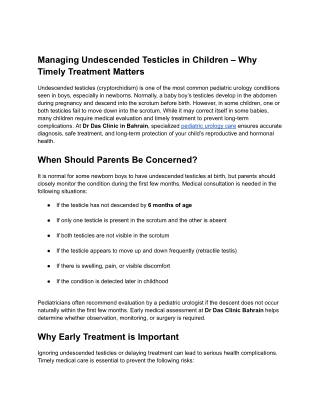 Managing Undescended Testicles in Children – Why Timely Treatment Matters