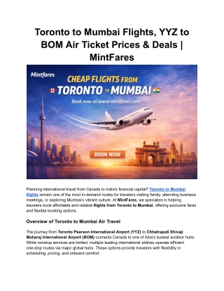 Mumbai Flights from Toronto | Affordable YYZ to BOM Deals