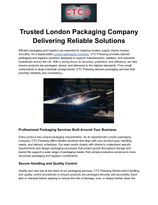 Trusted London Packaging Company Delivering Reliable Solutions