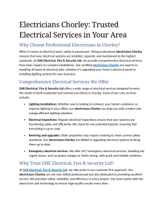 6- Electricians Chorley Trusted Electrical Services in Your Area