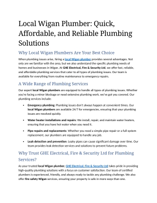 8- Local Wigan Plumber Quick, Affordable, and Reliable Plumbing Solutions