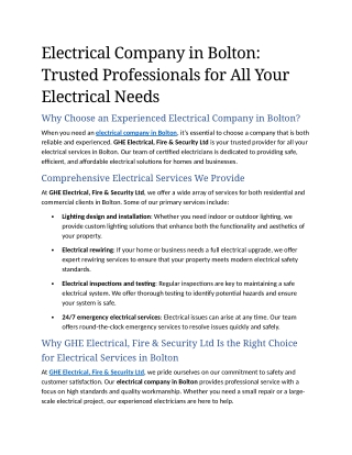 9- Electrical Company in Bolton Trusted Professionals for All Your Electrical Needs