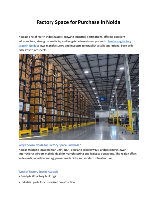 Factory Space for Sale in Noida | Buy Industrial Units