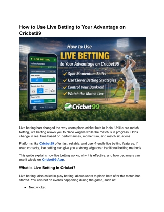 How to Use Live Betting to Your Advantage on Cricbet99