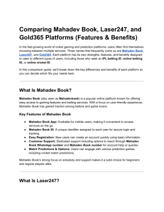 Comparing Mahadev Book, Laser247, and Gold365 Platforms (Features & Benefits)