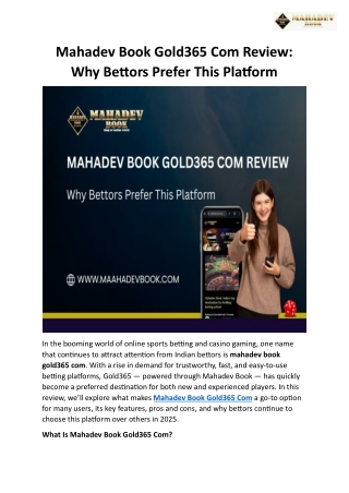 Mahadev Book Gold365 Com Review Why Bettors Prefer This Platform