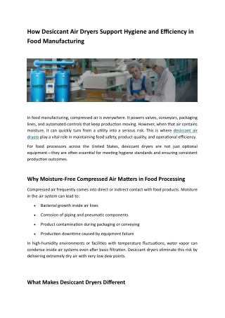 How Desiccant Air Dryers Support Hygiene and Efficiency in Food Manufacturing