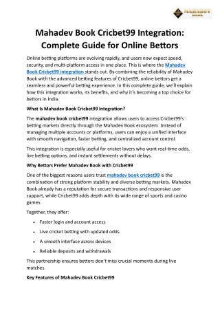 Mahadev Book Cricbet99 Integration Complete Guide for Online Bettors