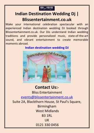 Indian Destination Wedding Dj  Blissentertainment.co.uk