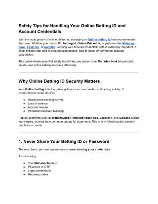 Safety Tips for Handling Your Online Betting ID and Account Credentials