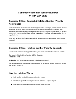 coinbase customer service number  1-844-227-9520