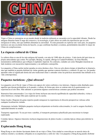Explora la  recorrido  de China con estos ofertas turísticos