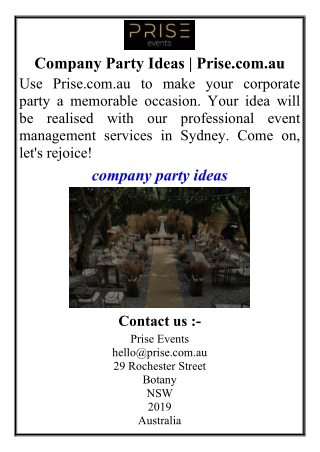 Company Party Ideas | Prise.com.au