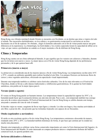 Cuándo es el Mejor Momento  con el fin de  Disfrutar de Hong Kong