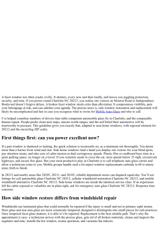 Side Window Repair Charlotte NC 28212: A Quick Guide for Busy Drivers