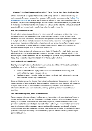 Minnesota’s Best Pain Management Specialists - 7 Tips to Pick the Right Doctor for Chronic Pain