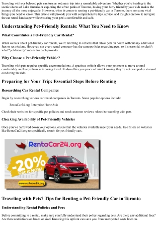 Traveling with Pets? Tips for Renting a Pet-Friendly Car in Toronto