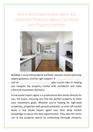 How a Real Estate Buyers Agent and Investment Property Agency Can Boost Your Property Portfolio