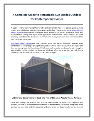 A Complete Guide to Retractable Sun Shades Outdoor for Contemporary Homes